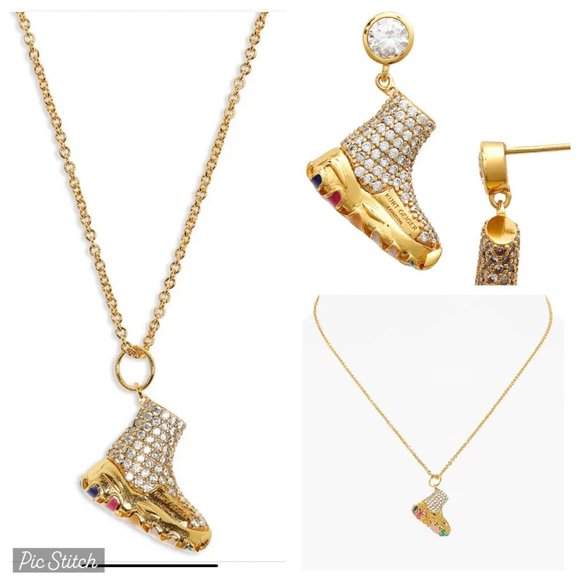 NWT Kurt Geiger London Pavé Crystal Sneaker Charm Necklace & Drop Earrings Set - Picture 1 of 6
